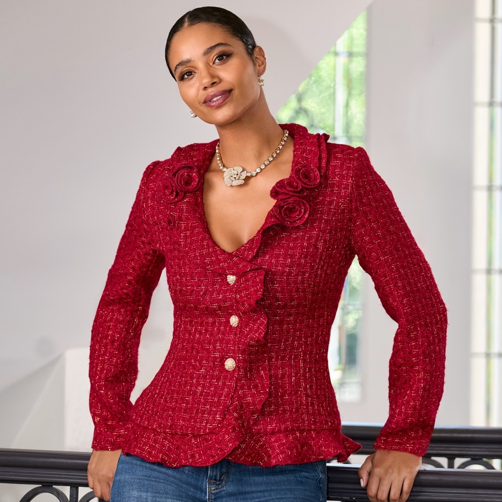 Boston Proper Red Textured Blazer